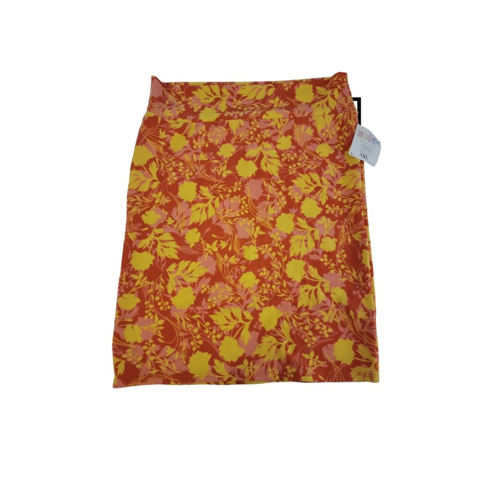 LulaRoe Cassie Orange Pencil Skirt (Yellow Flower Print)  XL